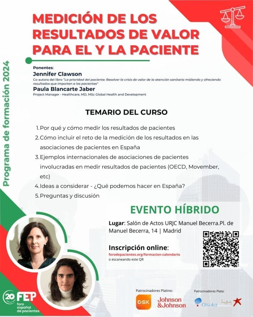 Formación «Medición de los Resultados de valor para el y la paciente» 1 Ofrecer mejores resultados sanitarios a los pacientes es un enfoque conocido como atención sanitaria basada en el valor. A diferencia de los enfoques tradicionales de la reforma de los sistemas sanitarios, que hacen hincapié en la contención de costes, la atención sanitaria basada en el valor se centra en la mejora continua de los resultados sanitarios que se ofrecen a los pacientes.